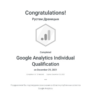 Сертификат Google Analytics